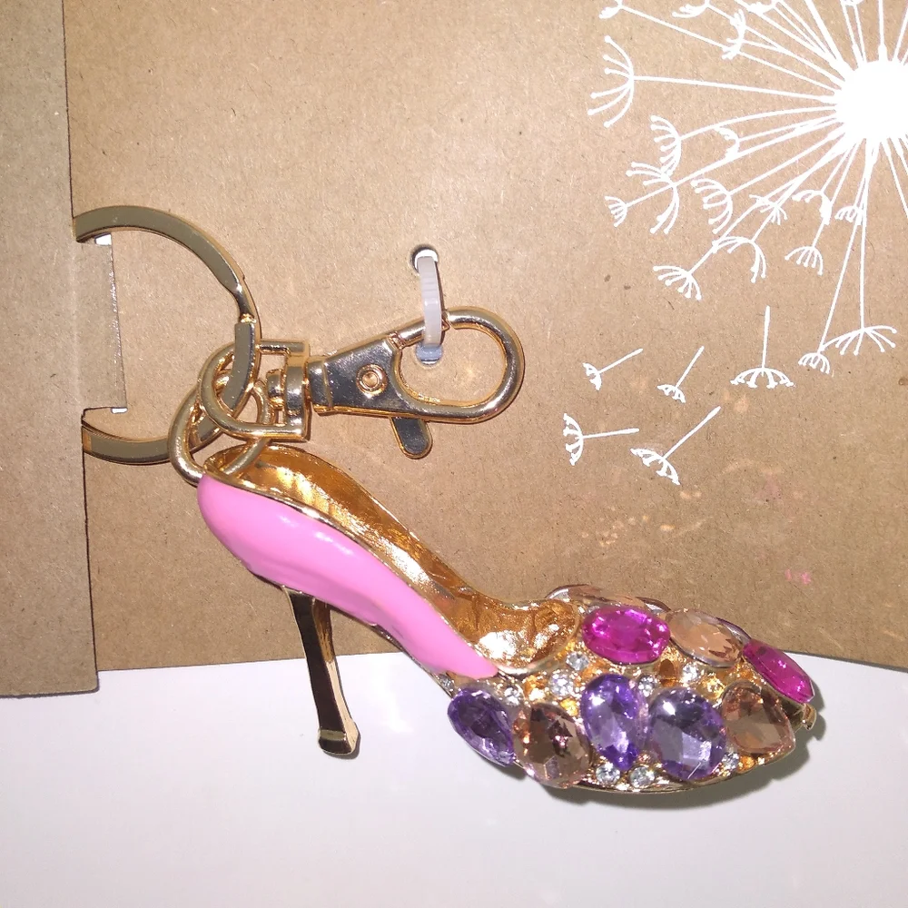Pink Jeweled Heel Key Chain